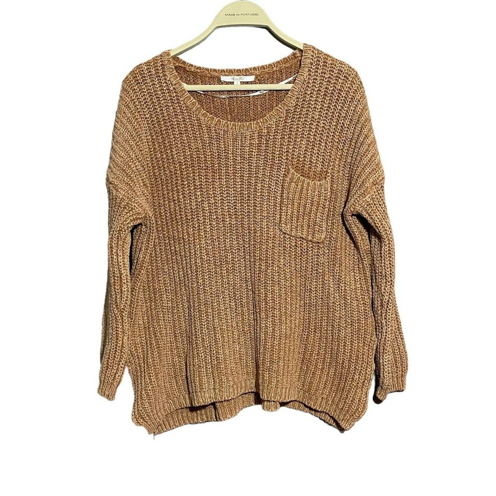 Miss Me Sweater Jumper Women Size S Brown Long Sleeve Pocket Retro Slouchy Comfy